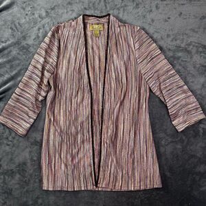 Peck & Peck‎ Open Front Cardigan Women’s L Bronze Multicolor Woven Bohemian